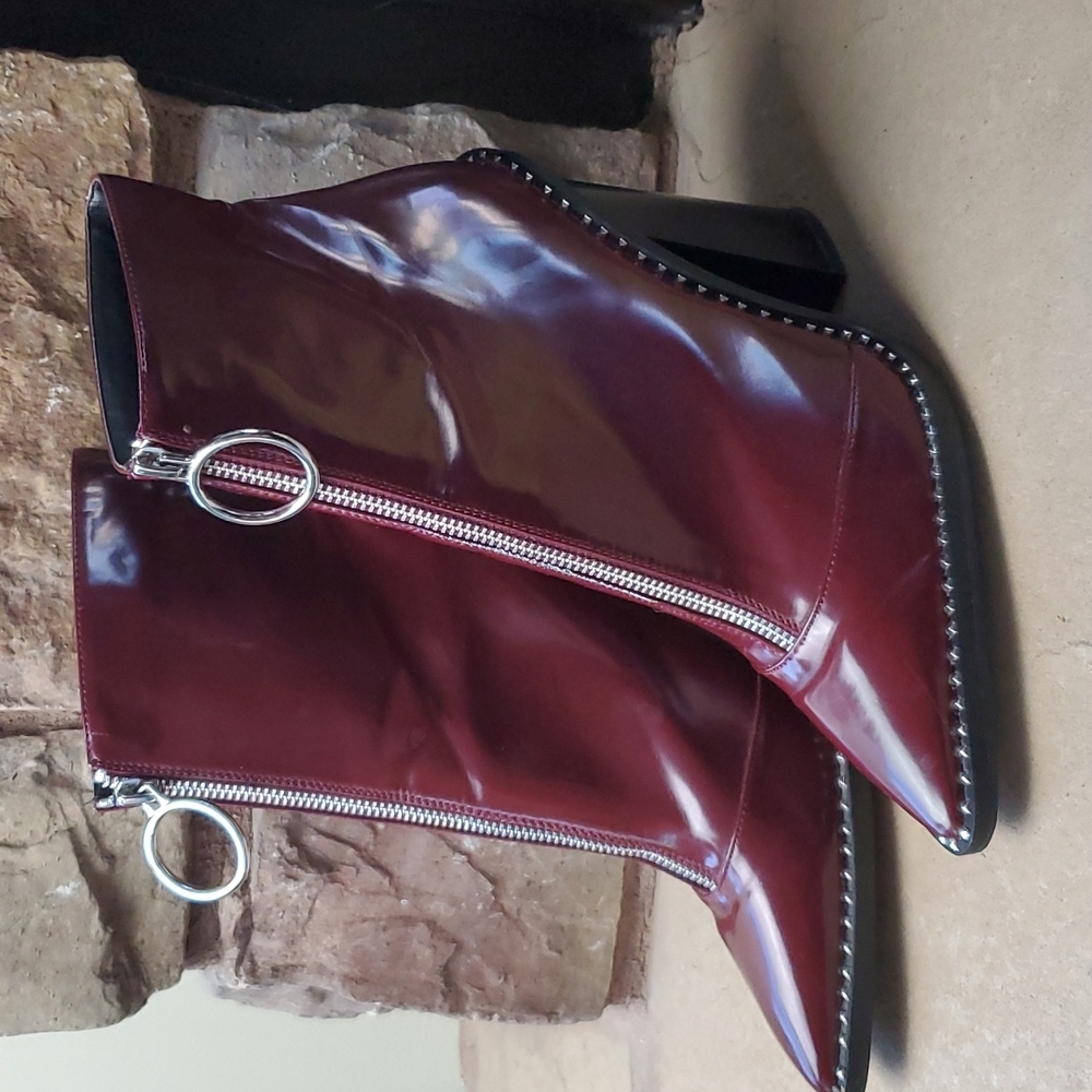 Red chunky heel boots size 10